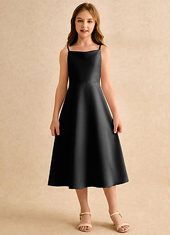 Azazie Jaella Girls Formal Blomsterpigekjoler A-Line Plisseret Mat satin Te-længde Kjole image3