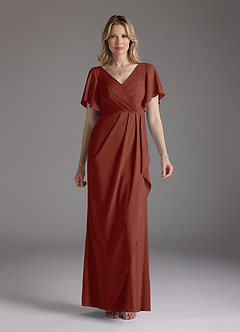Azazie Song Mother of the Bride Dresses Terracotta Mermaid V-Neck Pleated Stretch Chiffon Dress image9