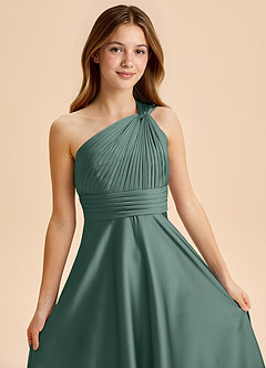 Azazie Charlize Junior Linia A Pofałdowany Satyna elastyczna Długość podłogi Młodsza druhna Sukienka image6