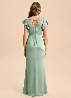 Azazie Demi Junior Agave Mermaid Bow Stretch Satin Dress image2
