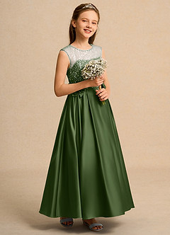 Azazie Candy Girl Jurken voor bloemenmeisjes Baljurk Jurk van Mat Satijn Boog Olijf image4