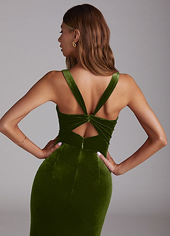 Azazie Mero Bridesmaid Dresses Olive Sheath Pleated Velvet Dress image2