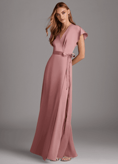 Azazie Nico Robes de demoiselle d'honneur Robe Trapèze en Satin extensible Col en V Rose Poussiéreuse image4