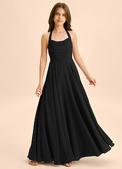 Azazie Kady Junior Robe Trapèze en Mousseline de soie Encolure en Forme de Cœur Noir image1