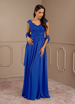 Azazie Amethyst Mother of the Bride Dresses Royal Blue A-Line V-Neck Sequins Chiffon Dress image1