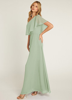Azazie Lizzy Jurken voor bruidsmeisjes Jurk van Chiffon met A-Lijn One-Shoulder Stoffige Salie image4