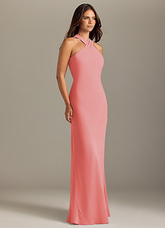 Azazie Doretta Bridesmaid Dresses Coral Mermaid Pleated Chiffon Dress image3