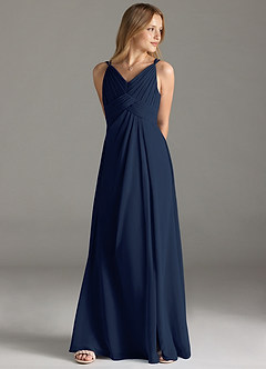 Azazie Maren Allure Junior Dark Navy A-Line Lace Chiffon Dress image3