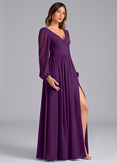 Azazie Zeya Bridesmaid Dresses Grape A-Line Long Sleeve Chiffon Dress image3