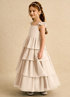 Azazie Boba vestidos de niña de las flores Vestido de Alabastro Blanco de Gasa de Corte En A con Escote Cuadrado image7