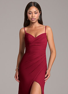 Azazie Yola Bridesmaid Dresses Burgundy Sheath Pleated Chiffon Convertible Dress image2