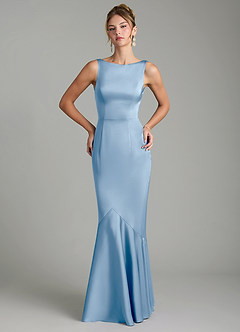 Azazie Tamera Brautjungfernkleider Meerjungfrau-Linie Plissee Stretch-Satin Kleid Puderblau image3