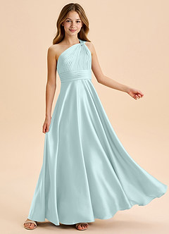 Azazie Charlize Junior Abito A-Line in Raso Elasticizzato Plissettato Sea Glass image5