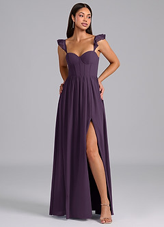 Azazie Denisse Robes de demoiselle d'honneur Robe Trapèze en Mousseline de soie Rayé Prune image1