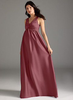 Azazie Yetta Maternity Bridesmaid Dresses A-Line Pleated Stretch Satin Floor-Length Dress image6