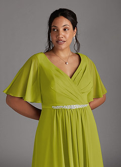 Azazie Tricia Mother of the Bride Dresses Lemongrass A-Line V-Neck Pleated Chiffon Dress image9