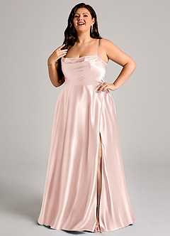 Azazie Elle Bridesmaid Dresses Blushing Pink A-Line with Pockets Metallic Satin Dress image9