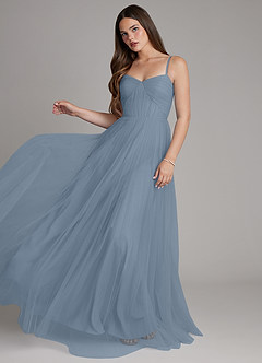 Azazie Teagan Abiti da Damigella Abito A-Line in Tulle Scollo a Cuore Blu Polveroso image3