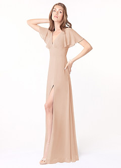 Azazie Kimber Robes de demoiselle d'honneur Robe Trapèze en Mousseline de soie Manches à volants Rose Perle image3