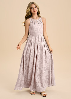 Azazie Bibiane Junior Abito A-Line in Burnout Floreale Plissettato Rosa Rossore image5