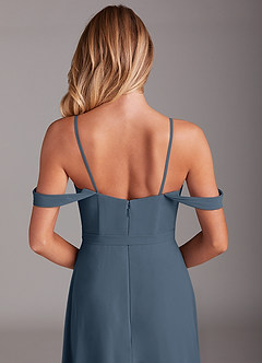 Azazie Aaron Brautjungfernkleider Wandelbar A-Linie Schulterfrei Chiffon Kleid Neptunblau image9