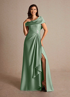 Azazie Branford Mother of the Bride Dresses Matcha A-Line Pleated Stretch Satin Dress image6