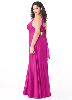 Azazie Christiana Vestidos de damas de honor Vestido de Fucsia de Gasa de Corte en A con Cuello en V plisado image10