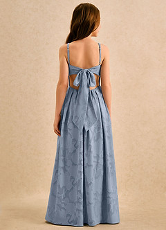 Azazie Snookums Girls Formal Flower Girl Dresses Dusty Blue A-Line Pleated Floral Burnout Dress image5