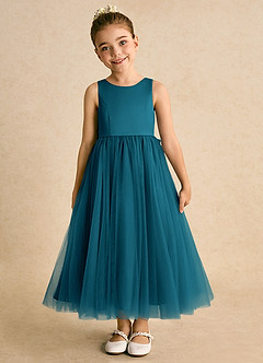 Azazie Solia Robe Demoiselle D'honneur Fillette Robe Princesse en Tulle Arc Bleu Encre image3