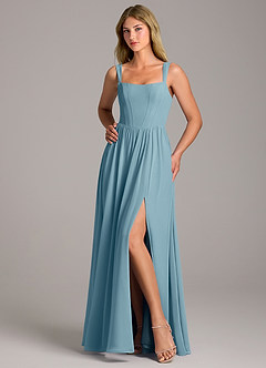 Azazie Rosaline Bridesmaid Dresses Moody Blue A-Line Side Slit Chiffon Dress image5