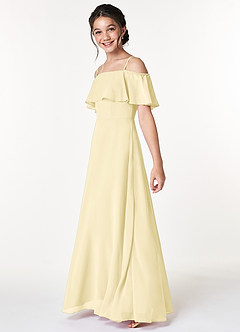 Azazie Maggie Junior Lemon Sorbet A-Line Off the Shoulder Chiffon Dress image5