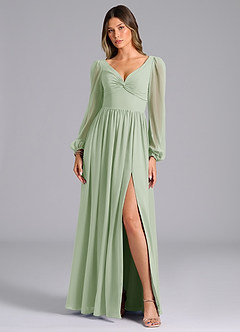 Azazie Zeya Bridesmaid Dresses Dusty Sage A-Line Long Sleeve Chiffon Dress image4