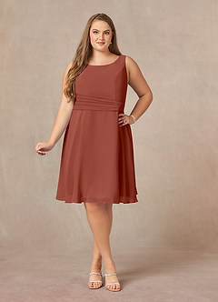 Azazie Shirley Mère de la mariée Robes Robe Trapèze en Mousseline de soie Plissé Scoop Auburn image11