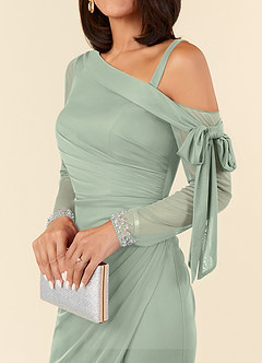 Azazie Marna Mother of the Bride Dresses Dusty Sage Sheath One Shoulder Mesh Dress image8