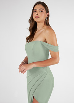 Azazie Kit Bridesmaid Dresses Dusty Sage Mermaid Off the Shoulder Mesh Dress image5