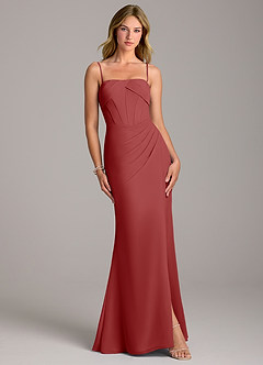 Azazie Chantel Bridesmaid Dresses Rust Sheath Strapless Chiffon Convertible Dress image4