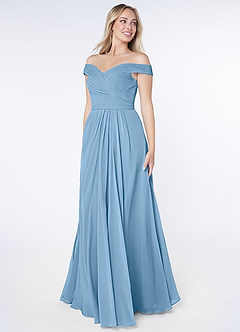 Azazie Audrianna Bridesmaid Dresses Steel Blue A-Line Off-The-Shoulder Gathered Chiffon Convertible Dress image2