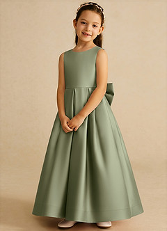 Azazie Cailee Abiti da Ragazza di Fiori Abito Principessa in Raso Opaco Plissettato Pistacchio image4