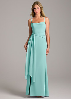 Azazie Tahlia Bridesmaid Dresses Aqua A-Line with Belt Chiffon Dress image5