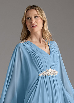 Azazie Drew Mère de la mariée Robes Robe Trapèze en Mousseline de soie Plissée Acier Bleuté image8