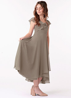 Azazie Posie Junior Taupe A-Line Ruched Chiffon Dress image3