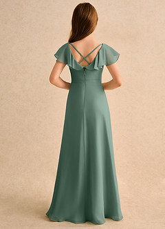 Azazie Nari Girls Formal vestidos de niña de las flores Vestido de Eucalipto de Gasa de Corte en A con Con mangas image2