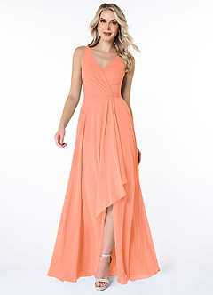 Azazie Calvi Robes de demoiselle d'honneur Robe Trapèze en Mousseline de soie Rayé Coucher De Soleil image1