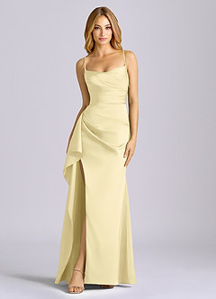 Azazie Sarai Suknie dla druhen Osłona Gorset Satyna elastyczna Do ziemi Sukienka image3