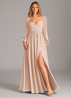 Azazie Bailee Bridesmaid Dresses English Rose A-Line Long Sleeve Chiffon Dress image1