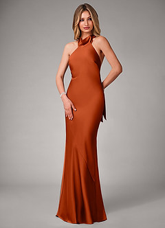 Azazie Velli Robes de demoiselle d'honneur Robe Sirène en Satin extensible Paprika image3