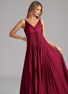 Azazie Raychelle Bridesmaid Dresses Burgundy A-Line Pleated Stretch Satin Dress image7