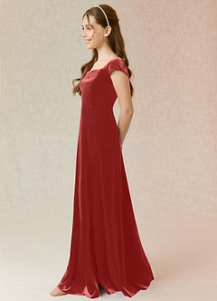 Azazie Gabi Junior Terracotta A-Line Velvet Dress image5
