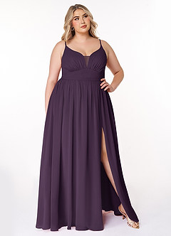 Azazie Rayna Bridesmaid Dresses Plum A-Line V-Neck Pleated Chiffon Dress image7