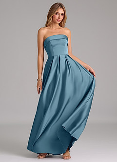 Azazie Lucienne Probar vestidos en casa Vestido de Salvia Polvorienta de Satén Elástico de Corte en A Convertible con Sin tirantes image5